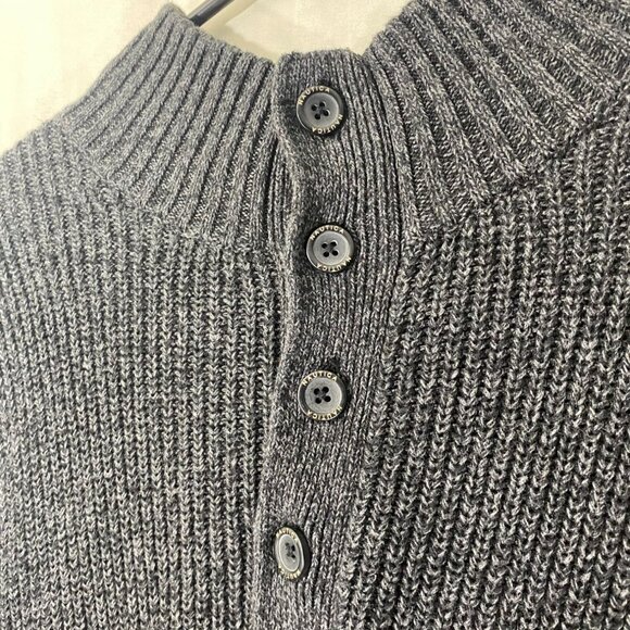 Nautica Mens Sweater Large Button Front Mock Neck Gray Knit Ribbed Cozy Casual - Picture 5 of 8